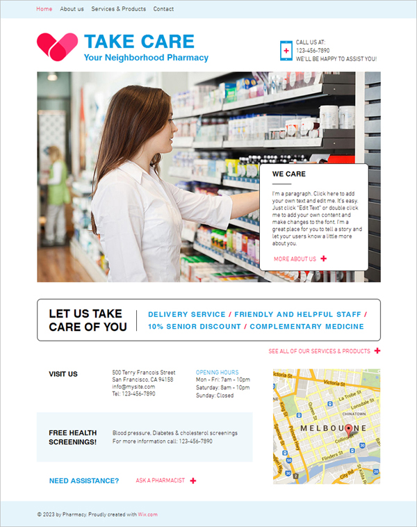 free pharmacy website template