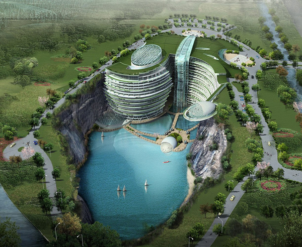 Luxury Songjiang Hotel under Waterfall in China