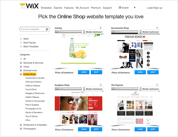 wix ecommerce website builder
