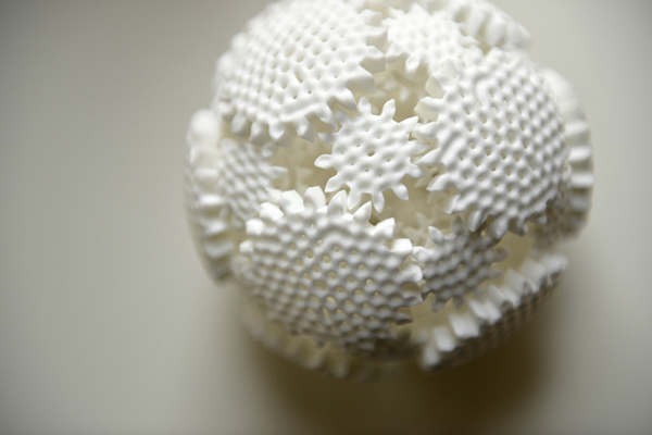 3D-printed spherical gear system kinetic sculpture