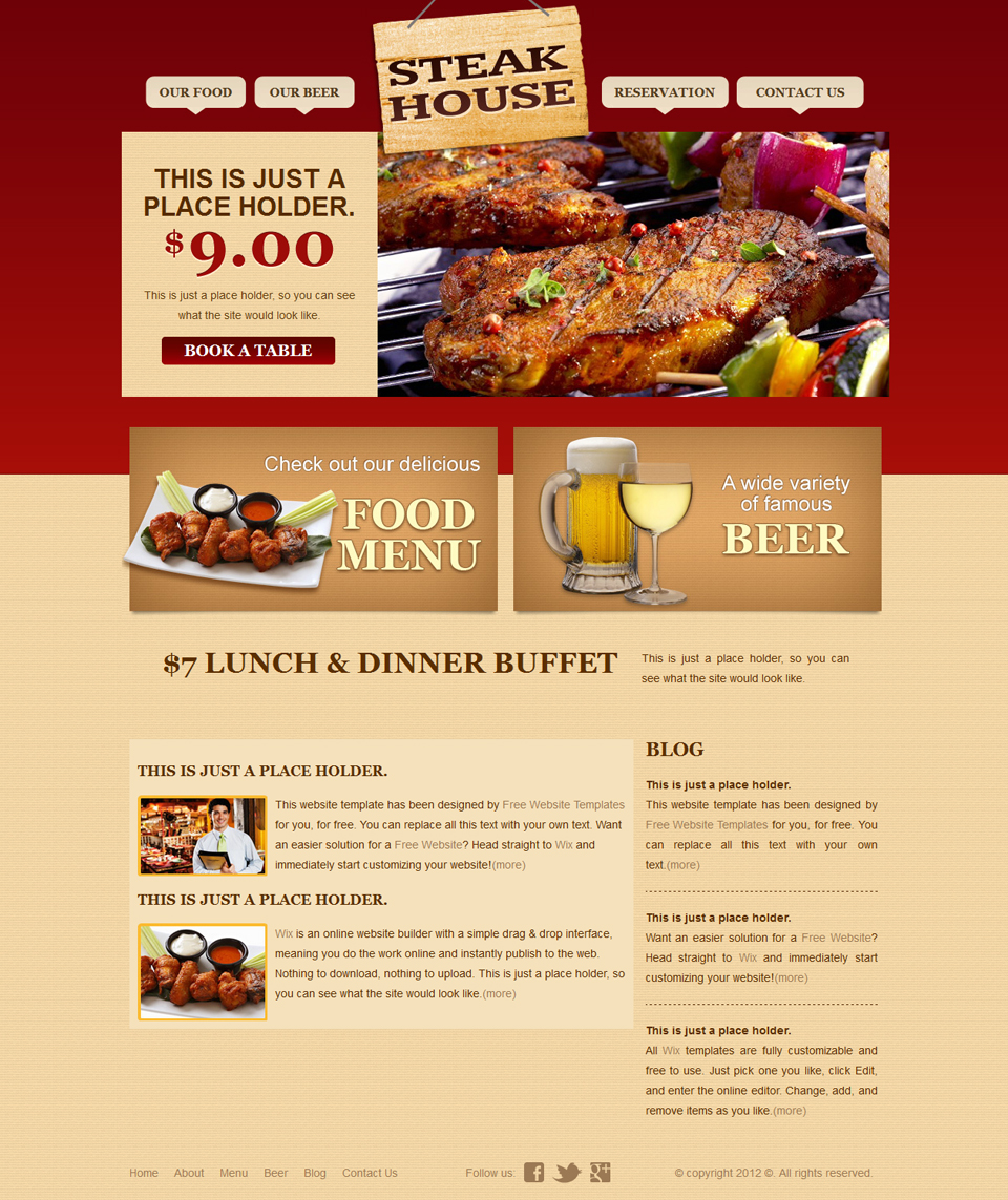 Free Steak House Website Template