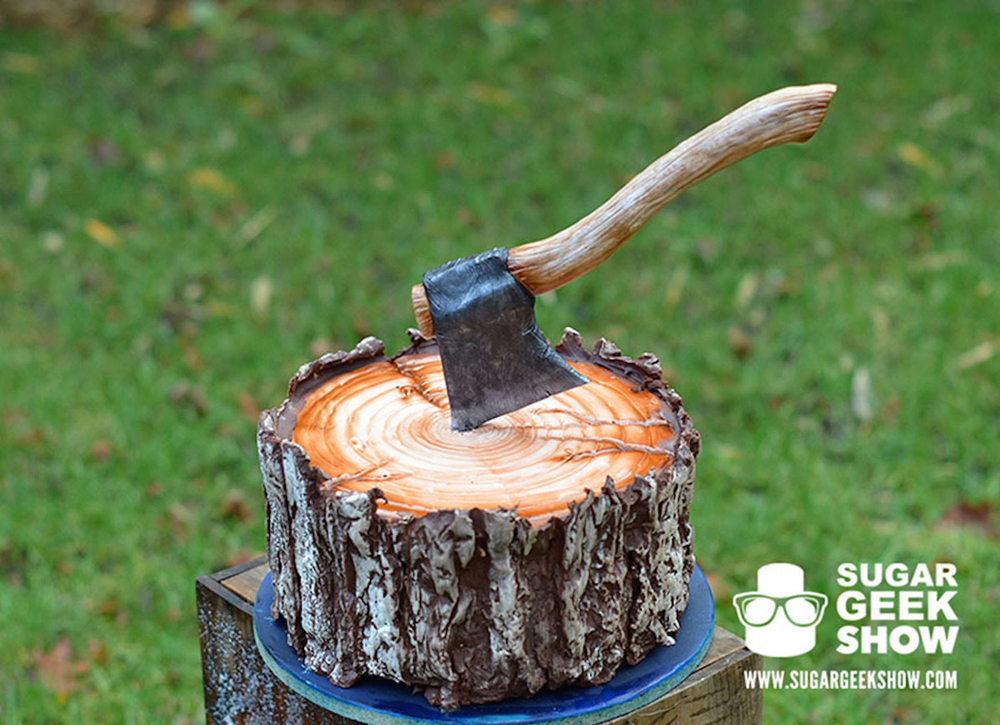 A Lumberjack Cake With An Edible Axe