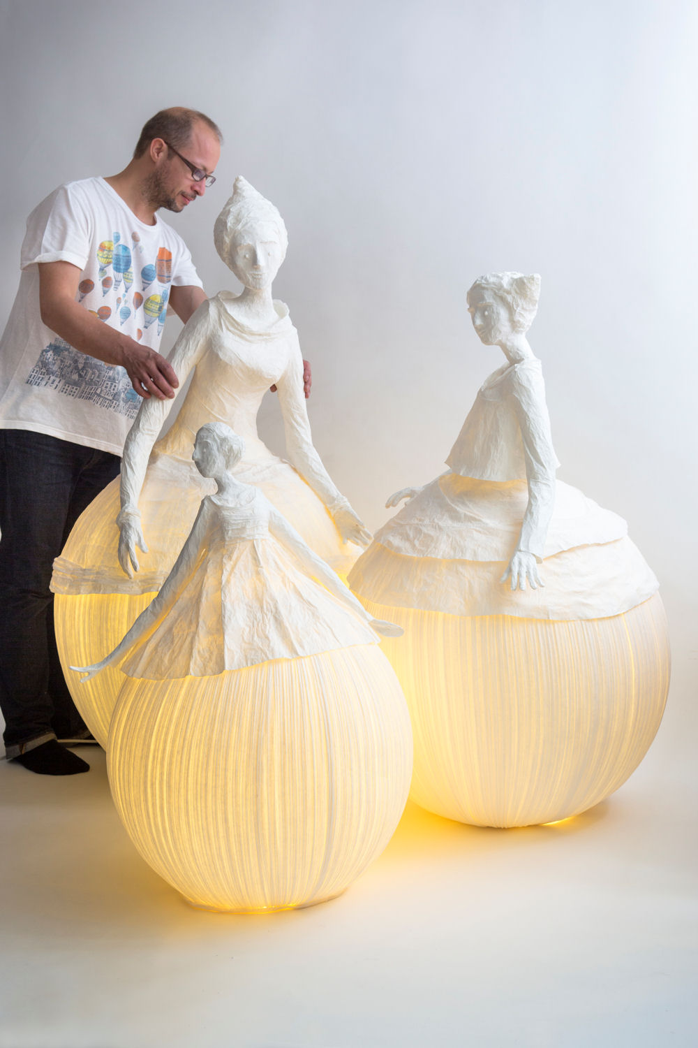Elegant Papier-Mâché Lamp Sculptures