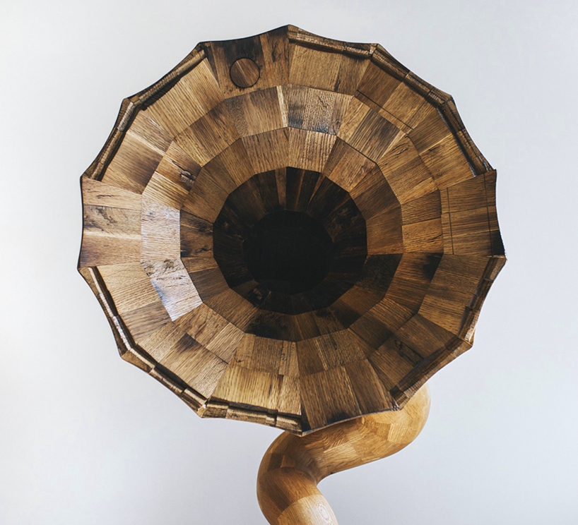 Giant Wooden Horn Speakers From Reclaimed Liquor Barrels