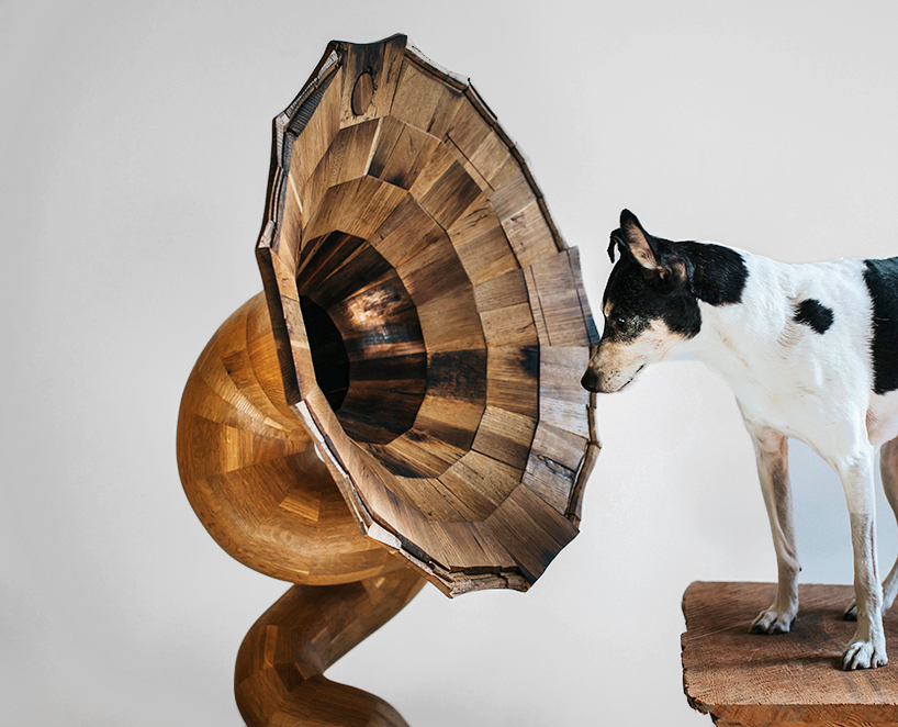 Giant Wooden Horn Speakers From Reclaimed Liquor Barrels