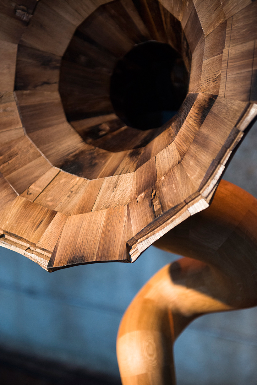 Giant Wooden Horn Speakers From Reclaimed Liquor Barrels