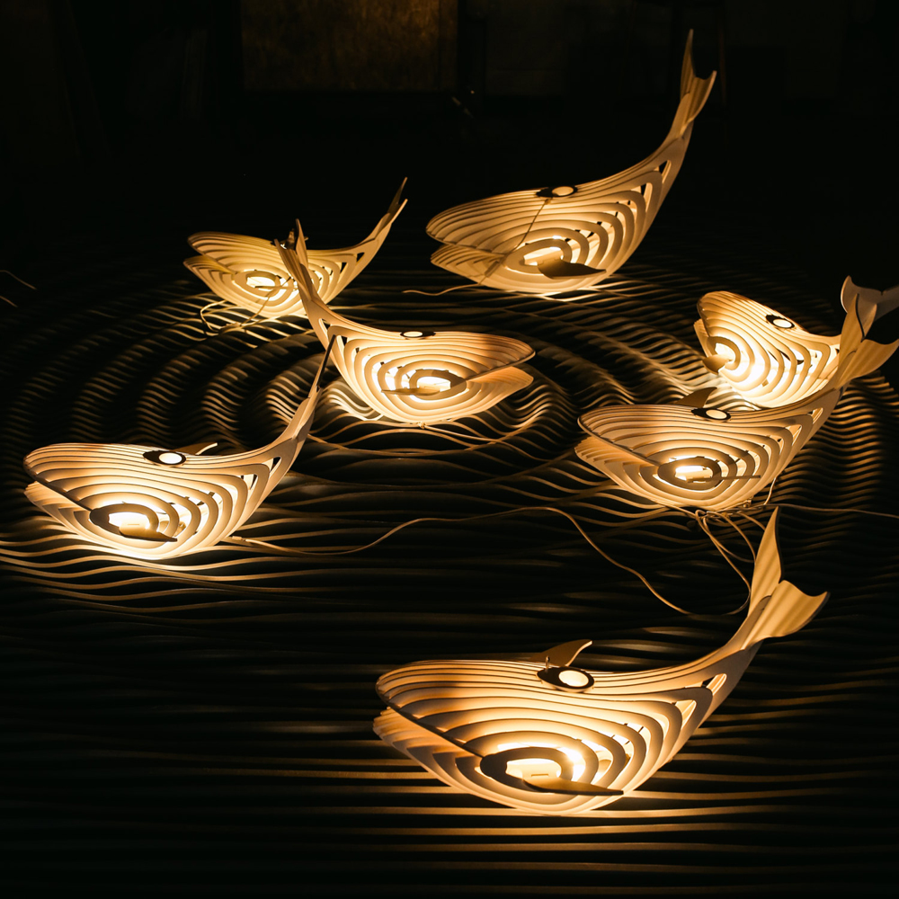 Elegant Wooden Whale Lamp