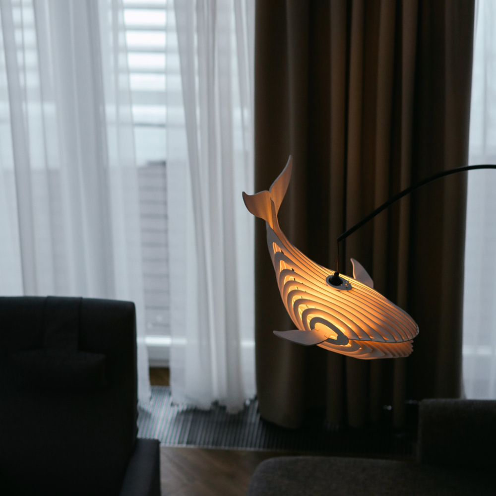 Elegant Wooden Whale Lamp