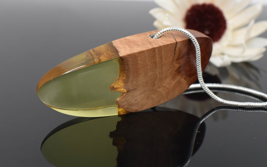 wood and resin pendants