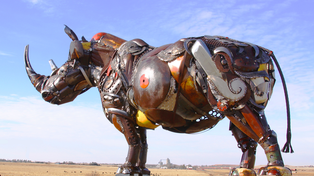 white rhino sculpture