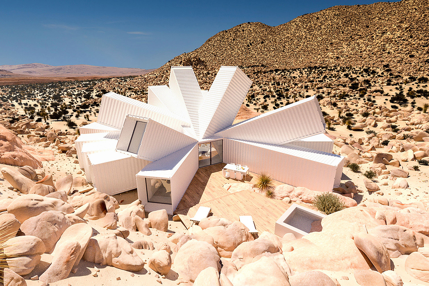 Joshua Tree Container House Made of White Cargo Containers