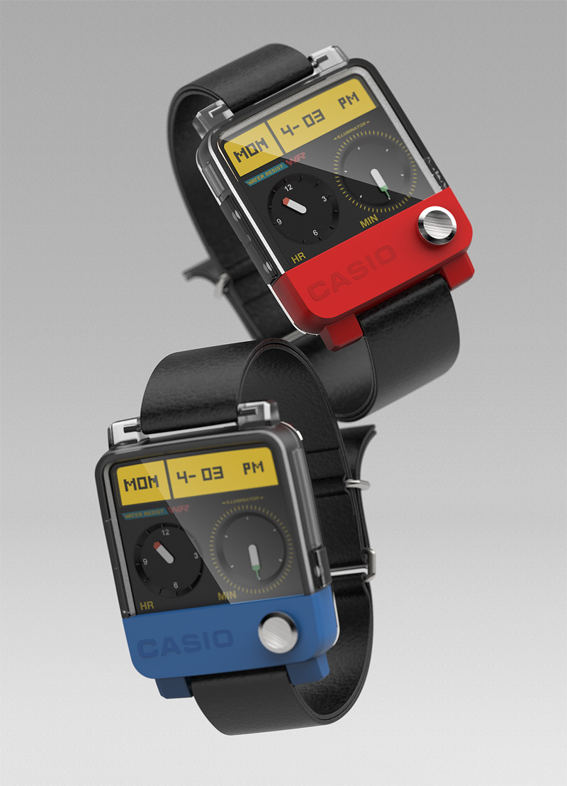 casio smart watches red and blue