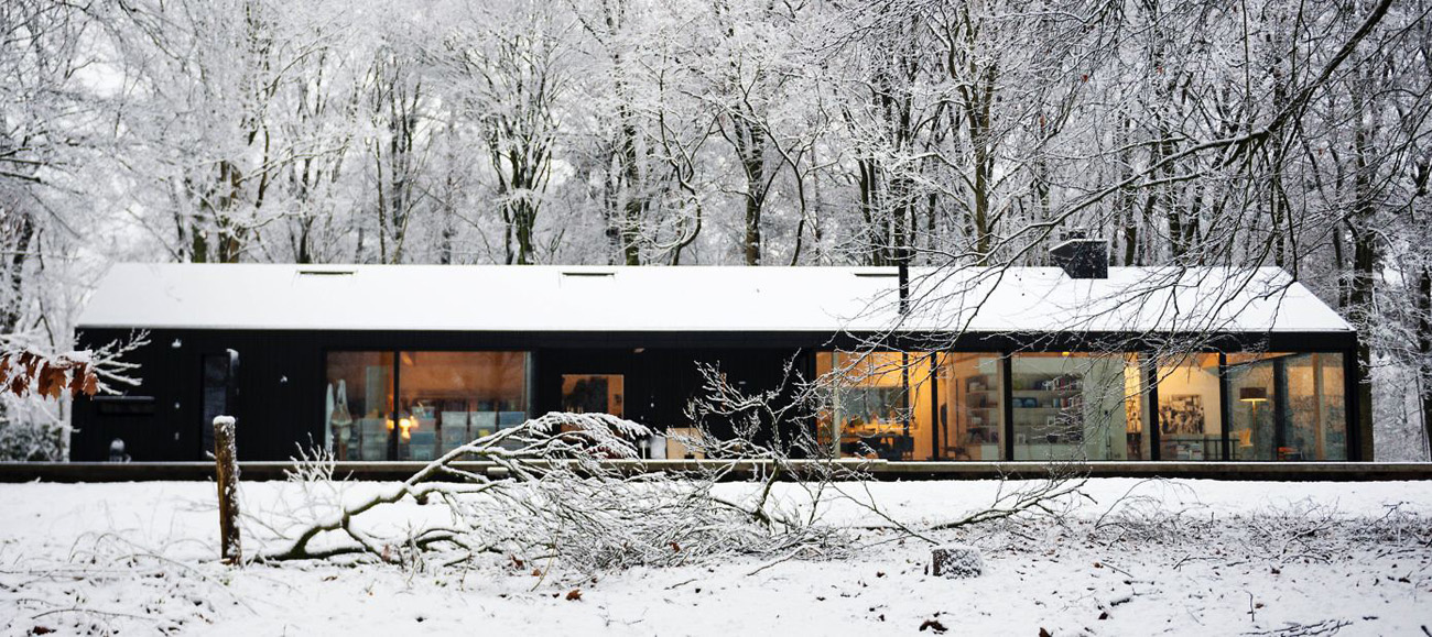 glass cabin in the woods
