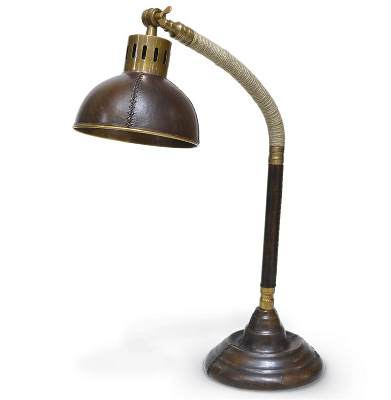 Palecek Shallow Leather Industrial Rustic Table Lamp