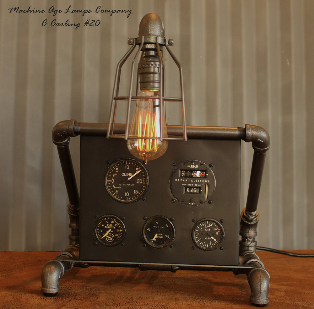 Steampunk Lamp with Vintage Aviation Avionics instrument panel