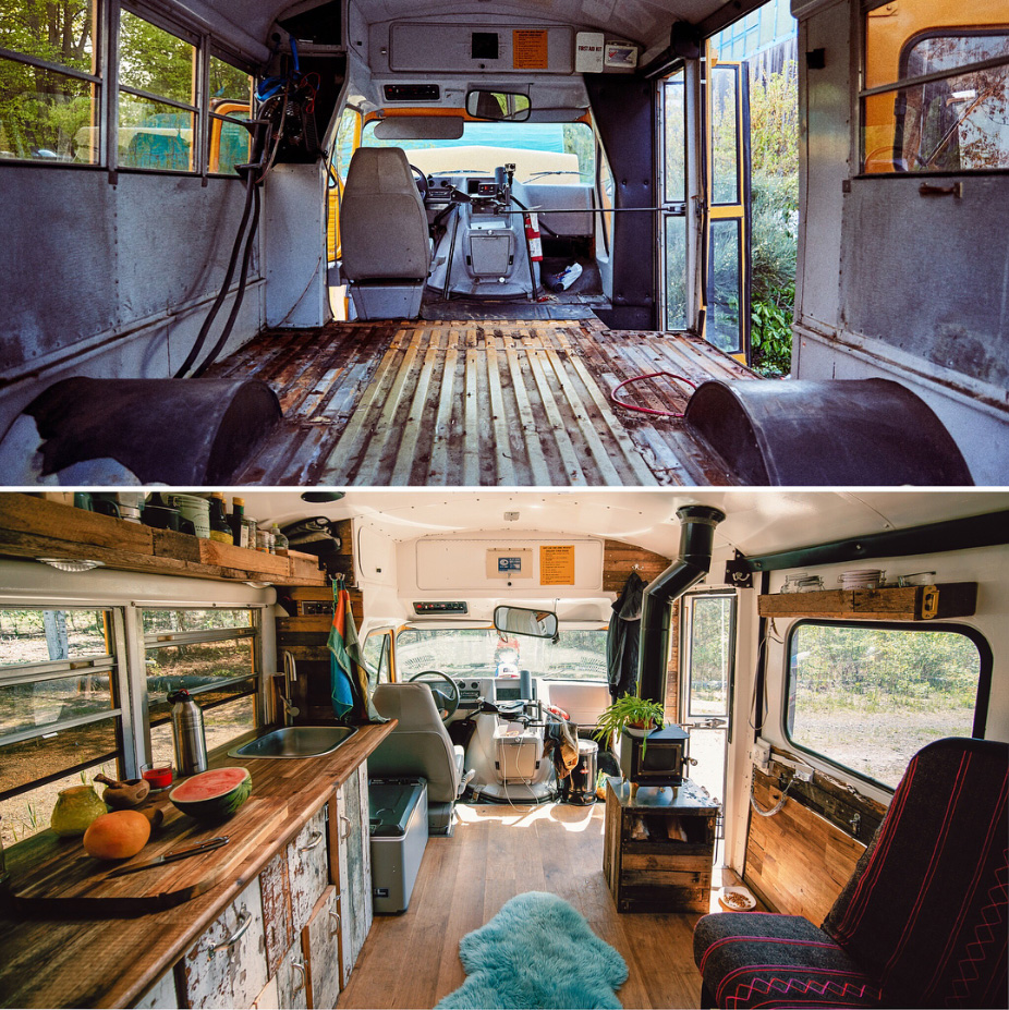old school bus turned into a tiny house