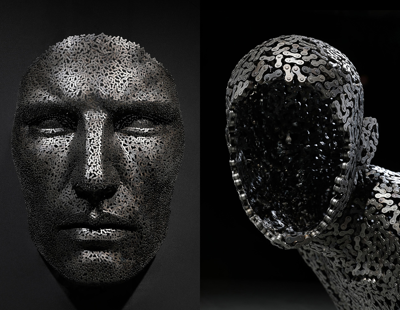 Life-size Metal Sculptures from Hundreds of Welded Bike Chains