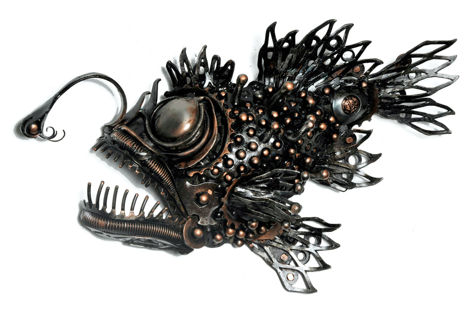 deep sea fish metal sculpture