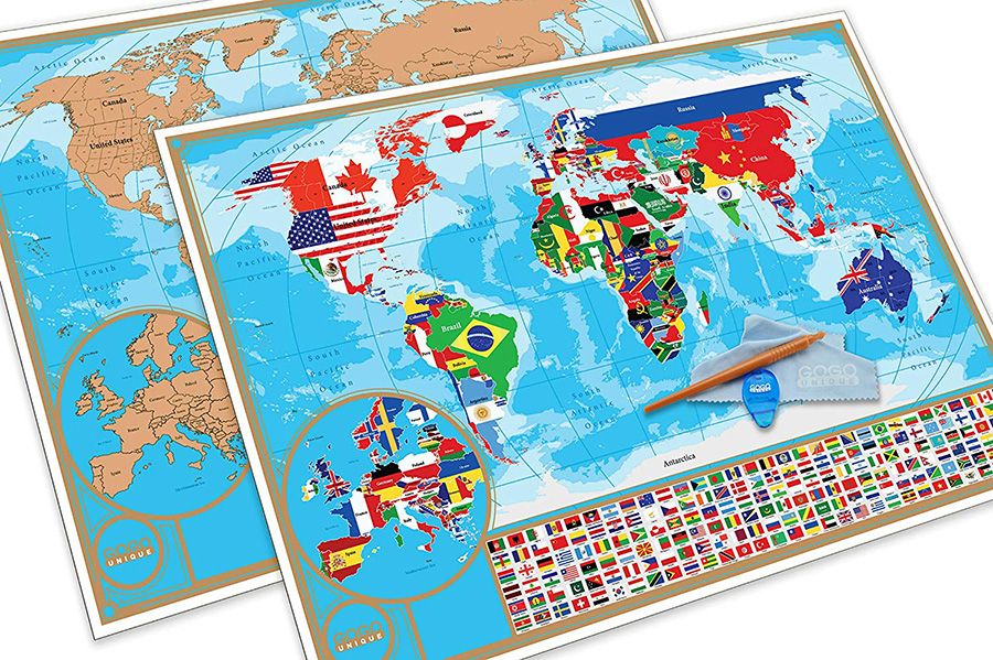 Scratch Off Map of the World with Flags