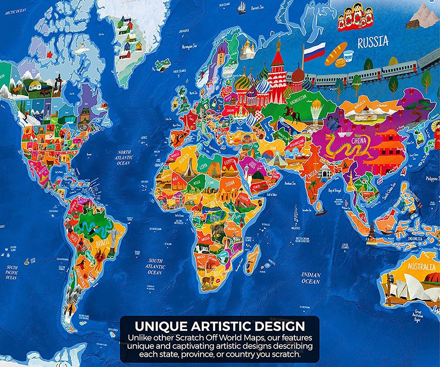 Scratch Off World Map Poster with Illustrations