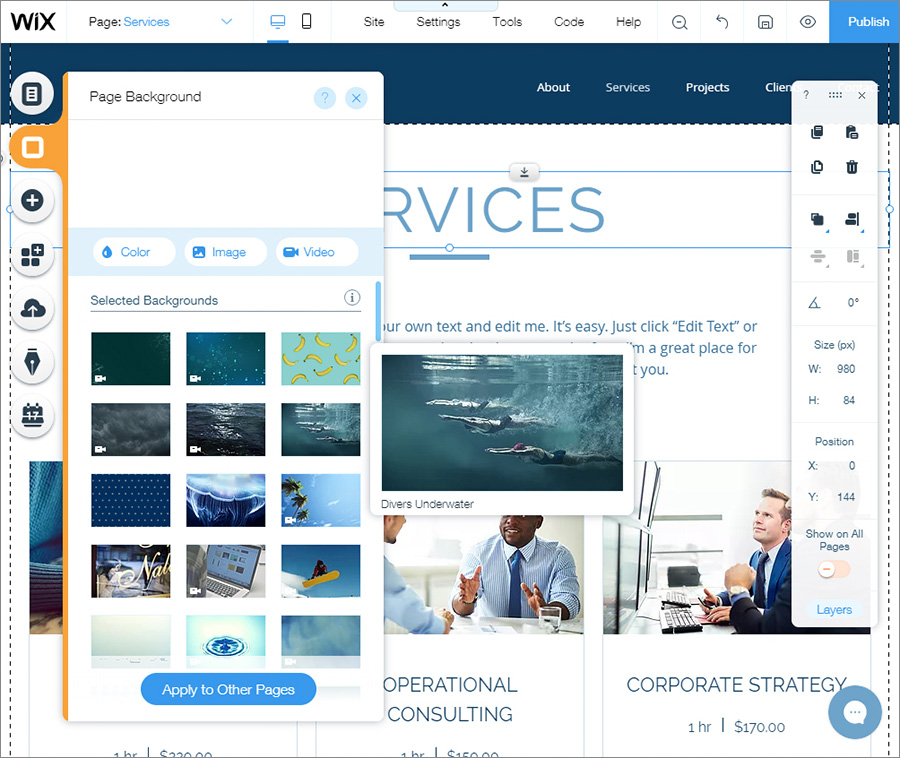 change website background wix