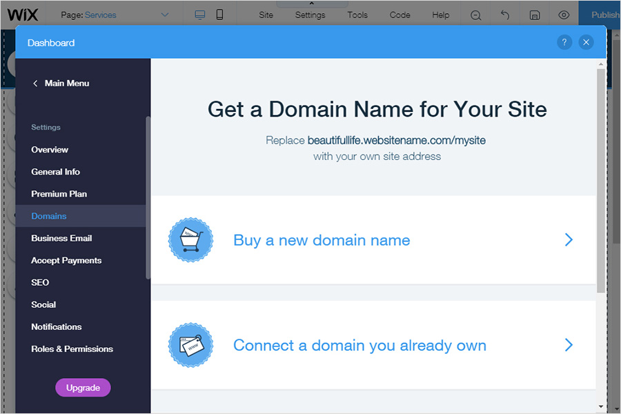 connect domain wix