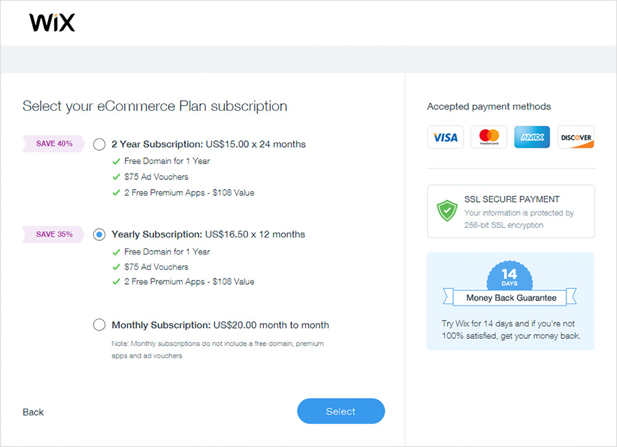 wix ecommerce plan
