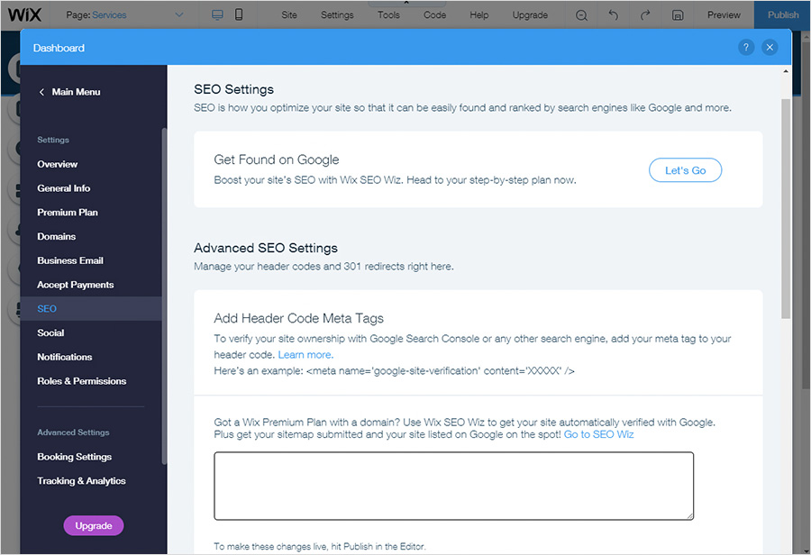 add meta tags wix