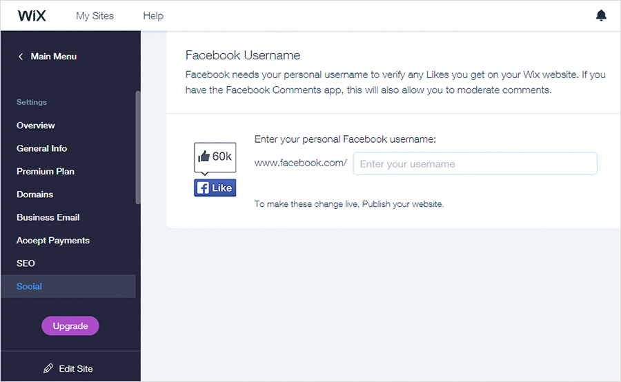 facebook features wix