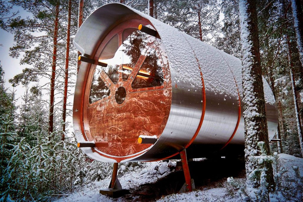 Tree Tents Fuselage Wilderness Cabin With Solar Panels
