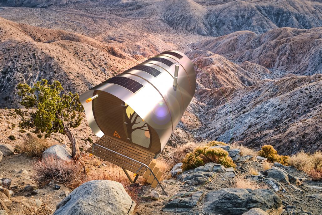 tiny house cabin with solar panels