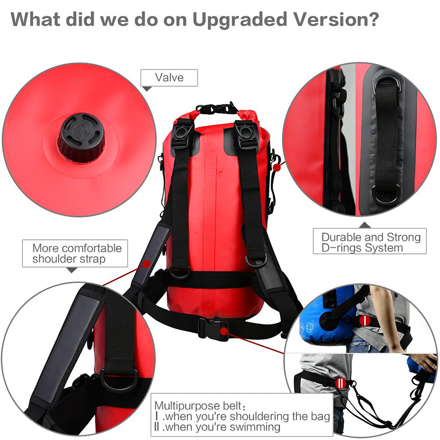 Aquafree 20L 30L 40L Waterproof Dry Backpack with Strap Air Valve for all water sport
