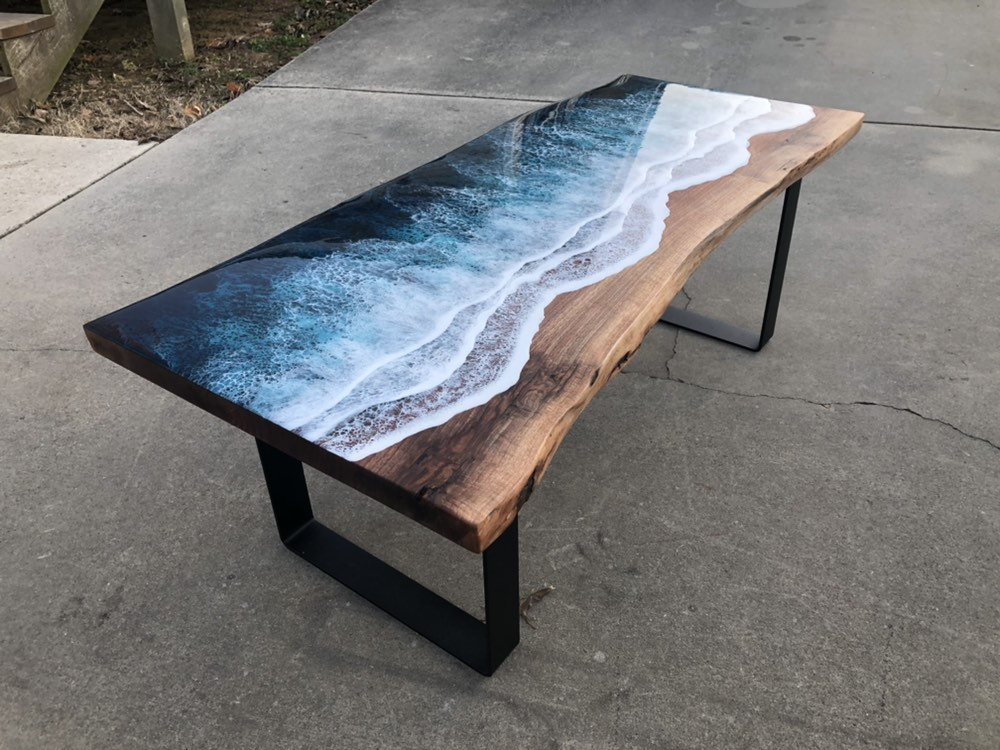 Incredible Live Edge Ocean Shore Coffee Table