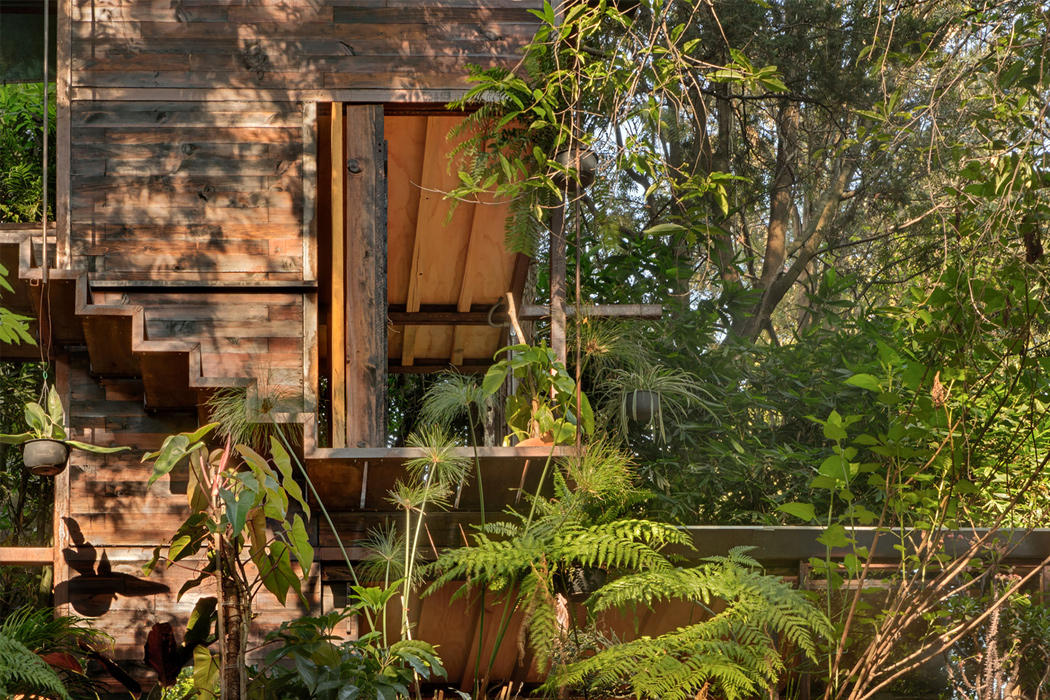 wooden treehouse in forest