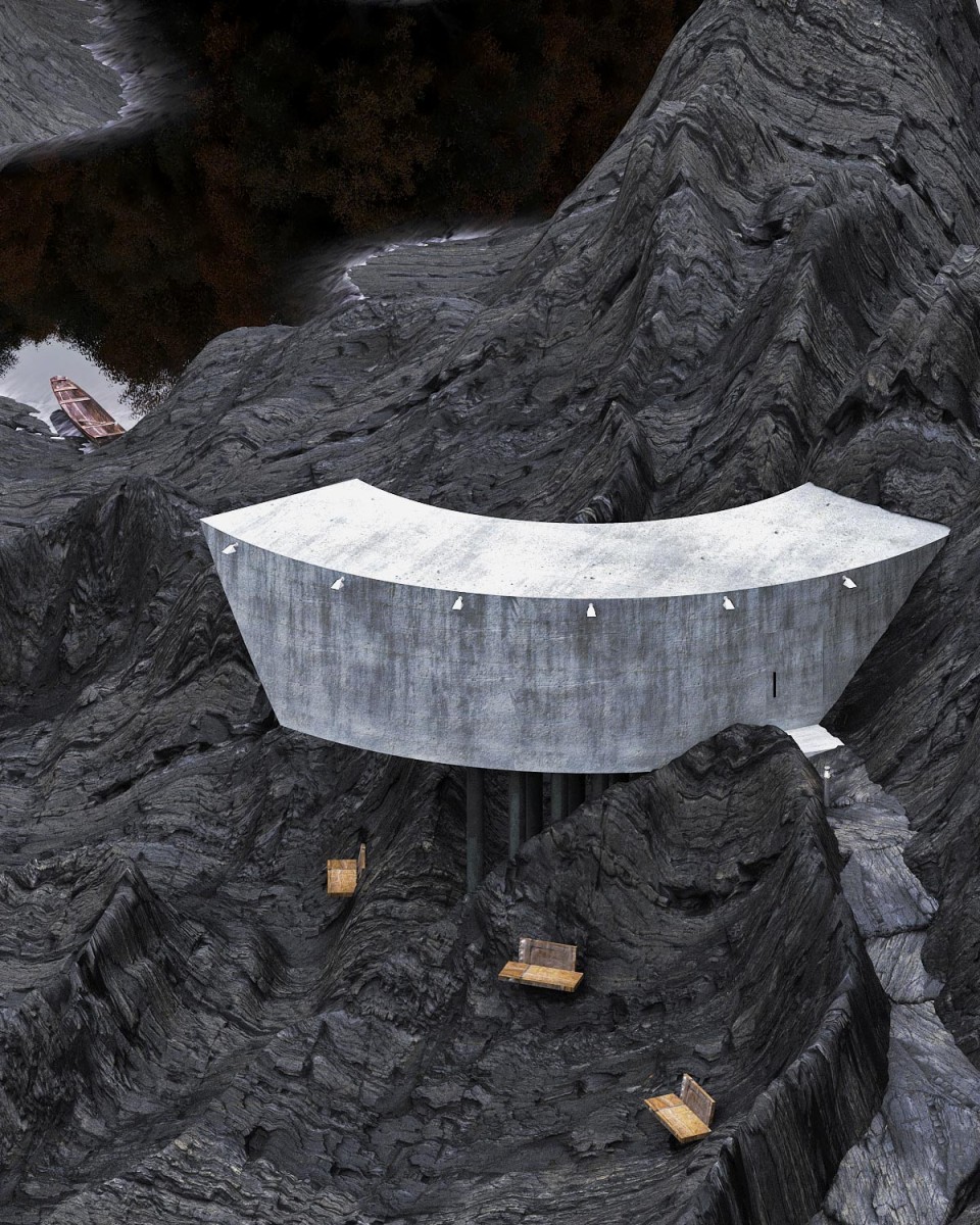 concrete cliff house