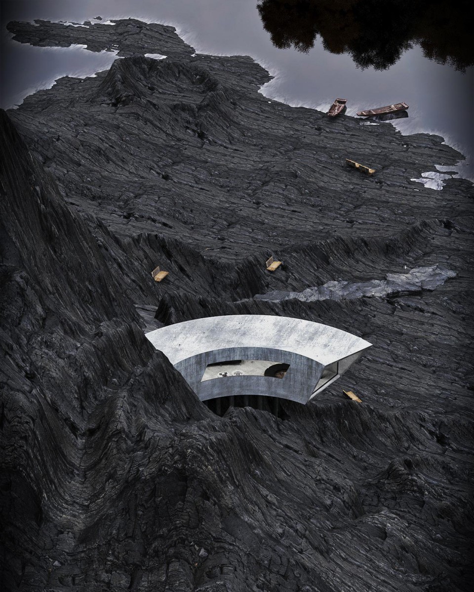 Futuristic Concrete House on a Cliff by Reza Mohtashami