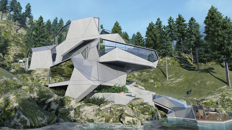 futuristic concrete villa