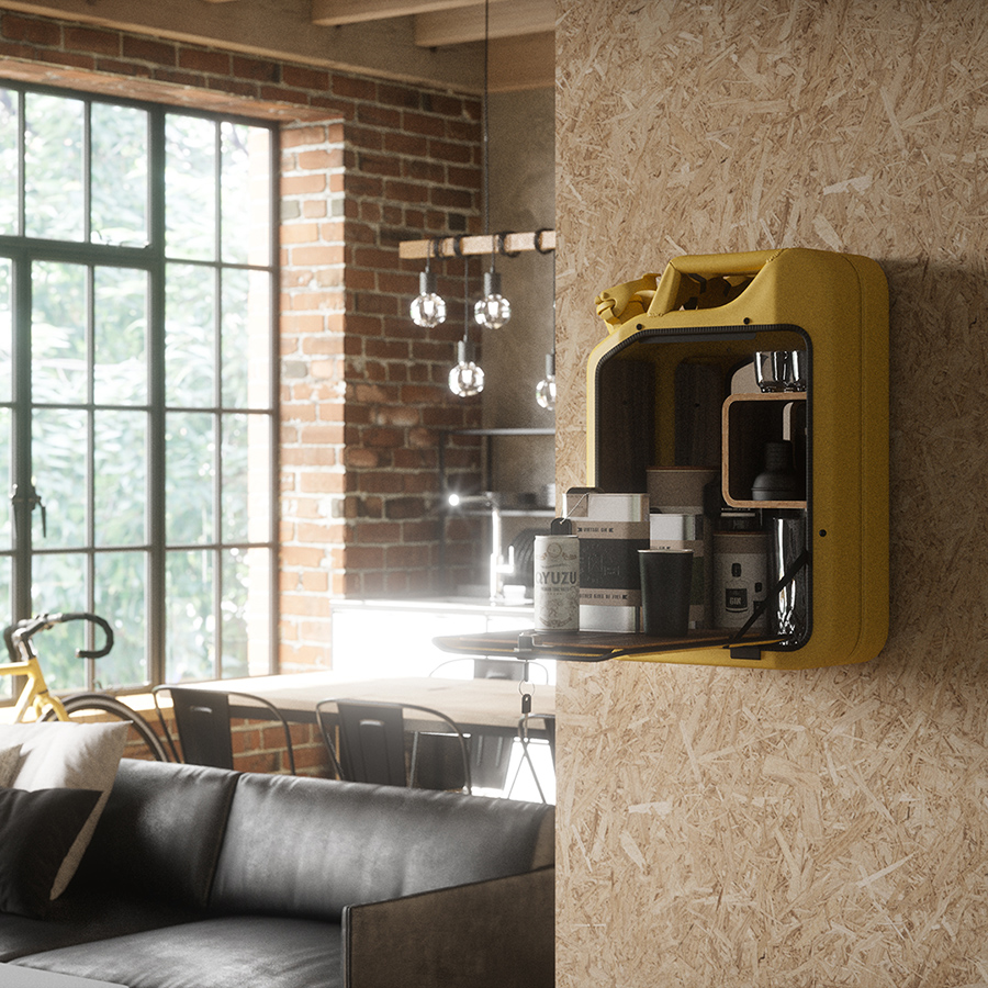 small yellow bar cabinet
