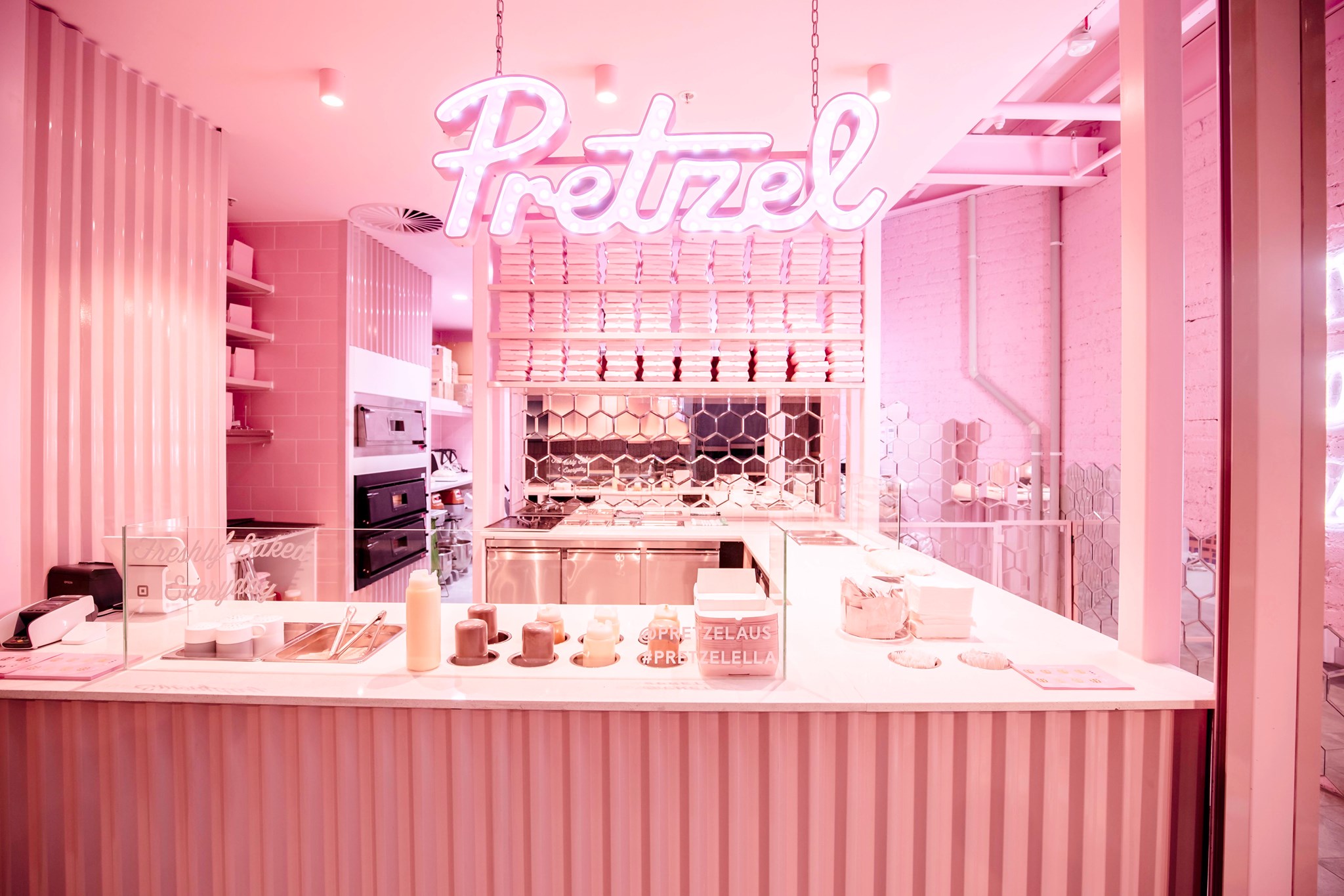 Monochromatic Pink Pretzel Bakery In Australia