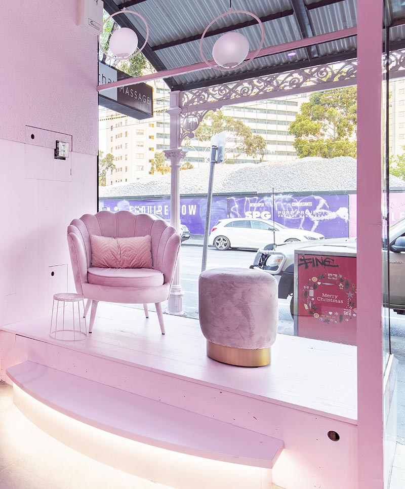 pink interior design cafe