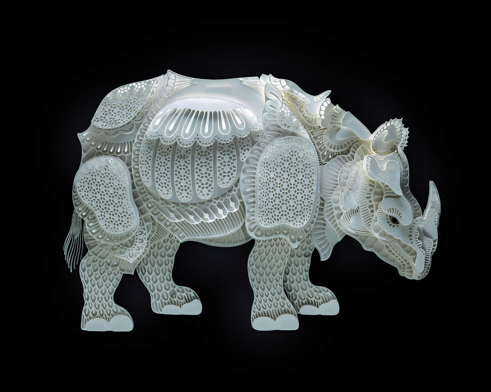rhinoceros relief paper sculpture
