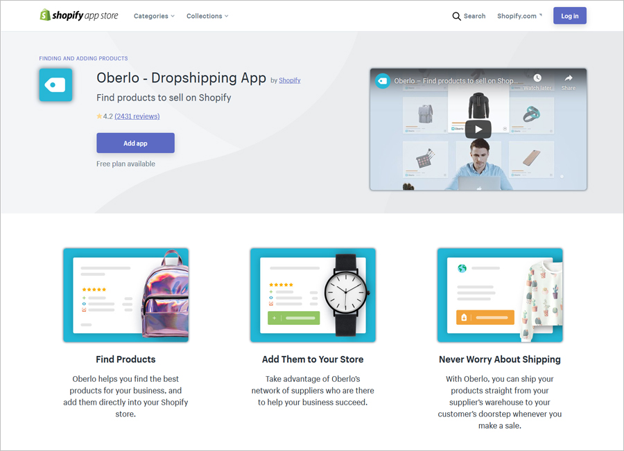 Oberlo Shopify app