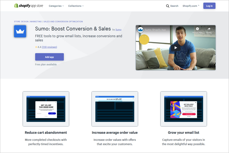 Sumo Shopify app