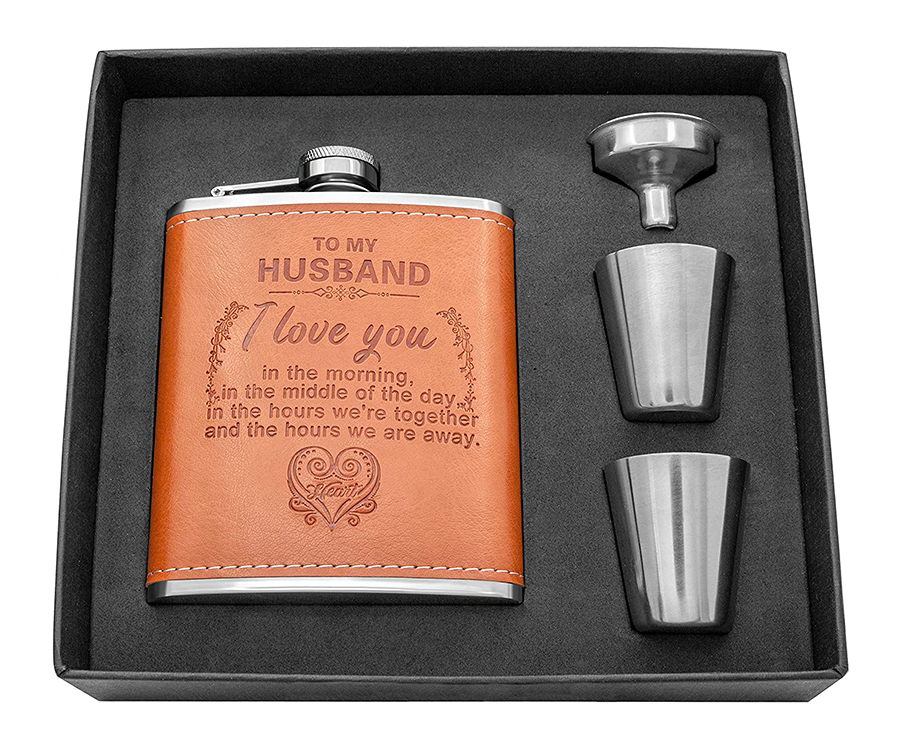 Anniversary Gifts for Him - Personalized Flask Set