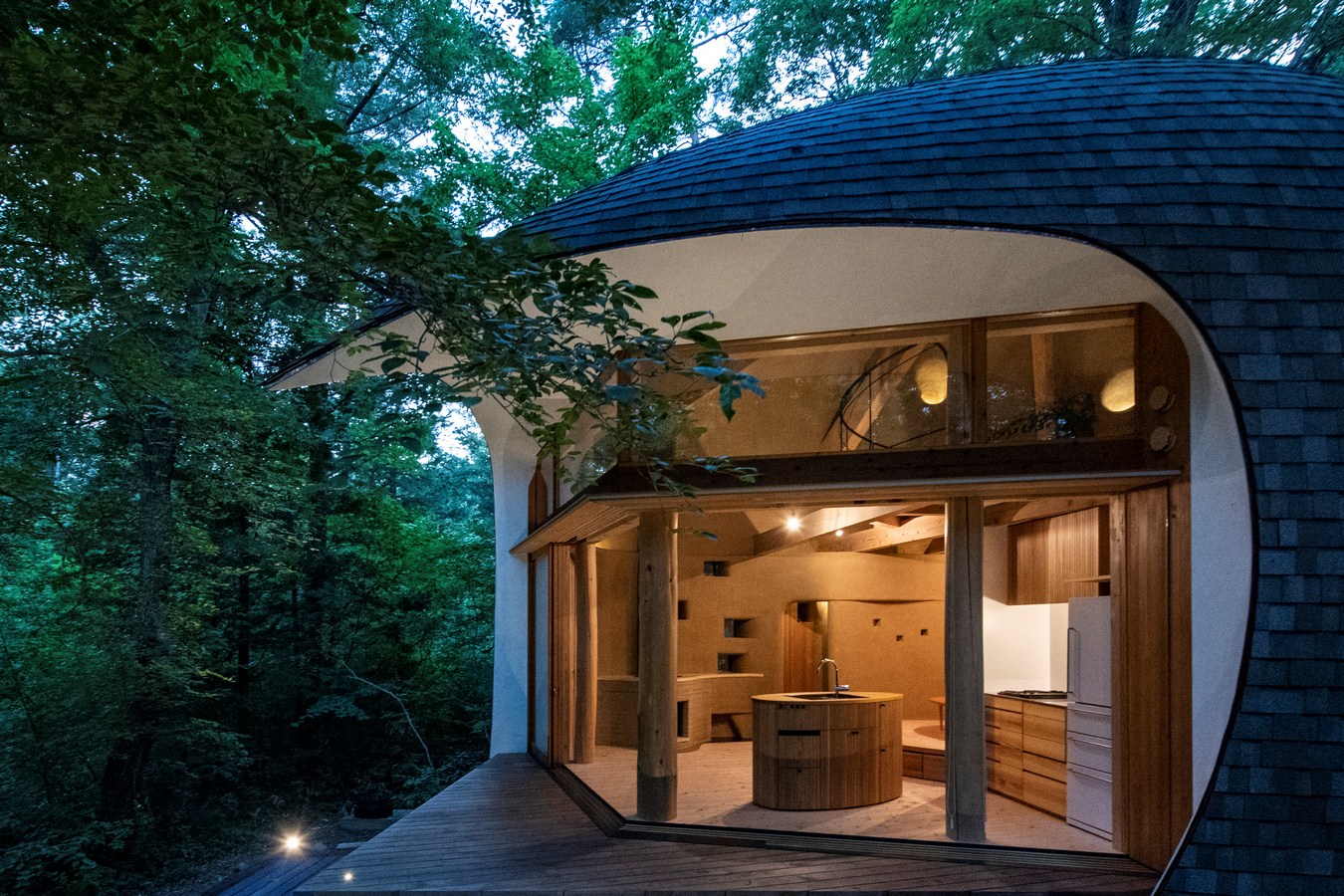tiny shell house in japanese forest