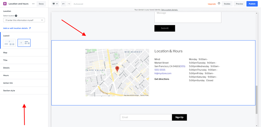 Weebly editing location widget