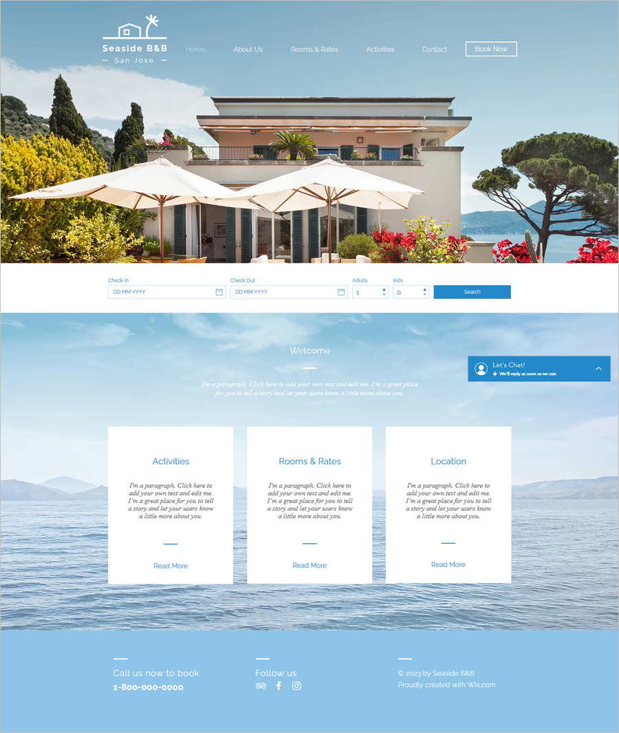 Free Beach Side B&B Website Template