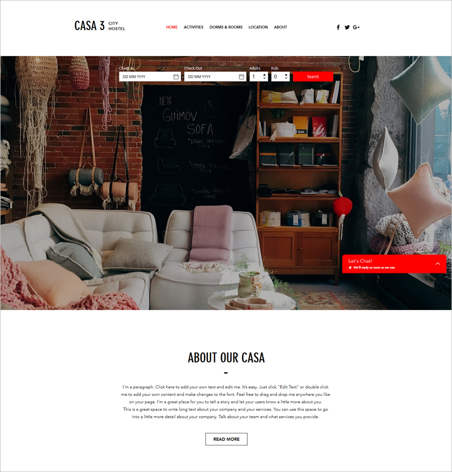 Free City Hostel HTML5 Website Template