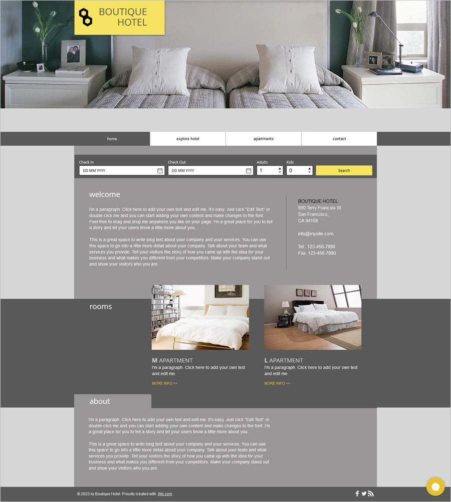 Free Boutique Hotel Website Template