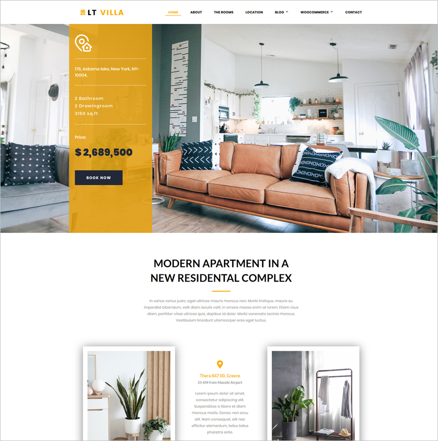 Free One Page Villa WordPress Theme